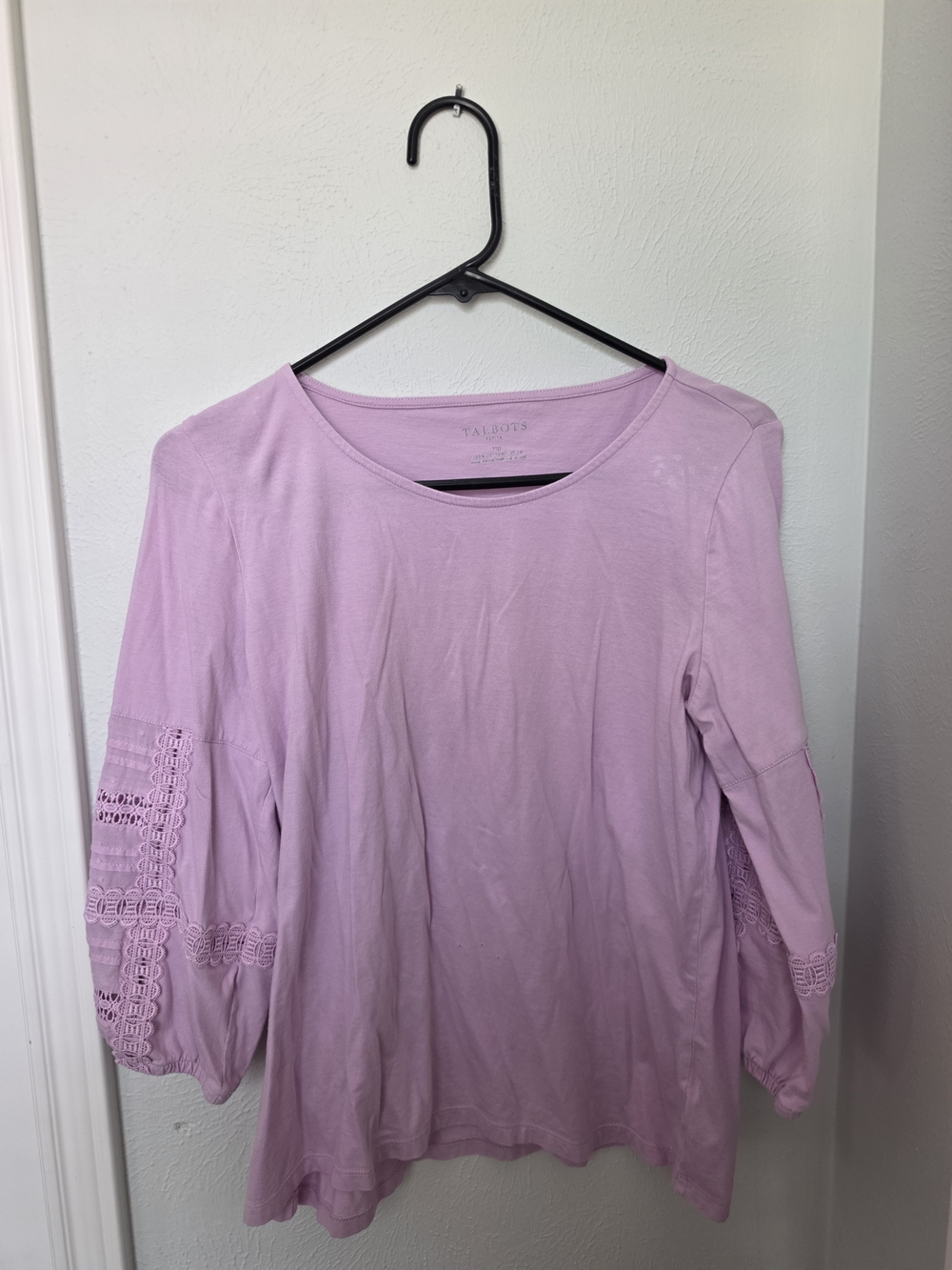 Talbots Light Lilac Crochet-Sleeve Long Sleeve Blouse
